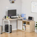 L-Shaped Home Office Writing Desk with Storage Shelf, Drawer, Corner PC Table Computer Workstation, Oak Beige White