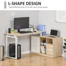 L-Shaped Home Office Writing Desk with Storage Shelf, Drawer, Corner PC Table Computer Workstation, Oak Beige White