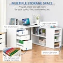 L-Shaped Computer Desk Home Office Corner Desk Study Workstation Table with Storage Shelves and Drawers, White