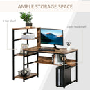 Computer Desk with 4 Storage Shelves Writing Study Desk with Bookshelf for Home Office Sturdy Student Workstation for Small Spaces with Steel Frame w/