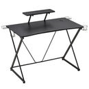 Gaming Computer Desk with Monitor Shelf Ergonomic Writing Racing Table Workstation Cup Holder Headphone Hook Subwoofer Rack Cable Hole Curved Front for Home Office Use Black