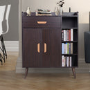 Hallway Side Cabinet Storage Unit Pine Wood, 80L x 29.5W x 96Hcm-Walnut