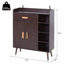 Hallway Side Cabinet Storage Unit Pine Wood, 80L x 29.5W x 96Hcm-Walnut