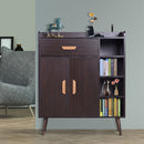 Hallway Side Cabinet Storage Unit Pine Wood, 80L x 29.5W x 96Hcm-Walnut