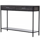 Industrial Console Table Narrow Worktop w/ Bottom Shelf & Two Drawers Grey Wood