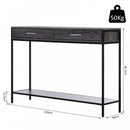 Industrial Console Table Narrow Worktop w/ Bottom Shelf & Two Drawers Grey Wood