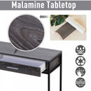 Industrial Console Table Narrow Worktop w/ Bottom Shelf & Two Drawers Grey Wood
