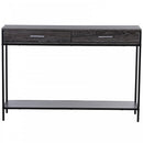Industrial Console Table Narrow Worktop w/ Bottom Shelf & Two Drawers Grey Wood