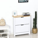 HOMCOM Narrow Shoe Cabinet, Space Saving Shoe Storage Cabinet with 2 Flip Drawers and Adjustable Shelves for 12 Pairs of Shoes for Hallways and Living Room, White