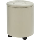 Linen Upholstered Round Ottoman Stool Cream White