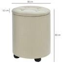 Linen Upholstered Round Ottoman Stool Cream White