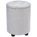 Linen Upholstered Round Ottoman Stool Grey