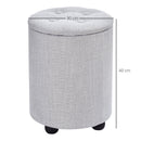 Linen Upholstered Round Ottoman Stool Grey
