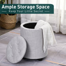 Linen Upholstered Round Ottoman Stool Grey