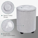 Linen Upholstered Round Ottoman Stool Grey