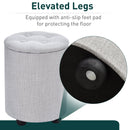 Linen Upholstered Round Ottoman Stool Grey