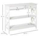 Console Table Sofa Side Desk with Storage Shelves Drawers X Frame for Living Room Entryway Bedroom White