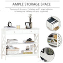 Console Table Sofa Side Desk with Storage Shelves Drawers X Frame for Living Room Entryway Bedroom White