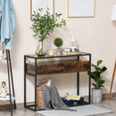 Industrial Style Entryway Console Table Desk with Drawers, Toughened Glass Shelf, 3D Wood Grain