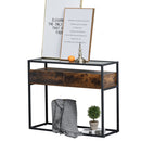 Industrial Style Entryway Console Table Desk with Drawers, Toughened Glass Shelf, 3D Wood Grain
