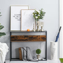 Industrial Style Entryway Console Table Desk with Drawers, Toughened Glass Shelf, 3D Wood Grain