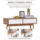 Console Table Sofa Side Desk with 2 Drawers Solid Pine Wood Legs for Living Room Entryway Bedroom Brown and White