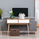 Console Table Sofa Side Desk with 2 Drawers Solid Pine Wood Legs for Living Room Entryway Bedroom Brown and White