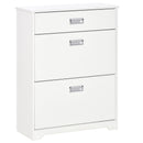 Tipping Shoe Cabinet Storage Rack Entryway Organizer with 2 Pull-Down Doors and Drawer Adjustable Shelf for Hallway Porch Narrow Space White Hall Flip Drawers Entry 16 Pairs