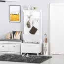 Coat Rack Shoe Bench with Storage 4 In 1 Hall Tree for Entryway Hallway Organizer with Cabinet 3 Hooks Mirrors White w/ w/