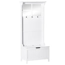 Coat Rack Shoe Bench with Storage 4 In 1 Hall Tree for Entryway Hallway Organizer with Cabinet 3 Hooks Mirrors White w/ w/