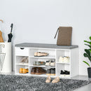 Shoe Bench with Seat Cushion Shoe Storage Cabinet with 7 Compartments Drawer Adjustable Shelves for Entryway Hallway Living Room White and Grey w/