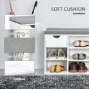 Shoe Bench with Seat Cushion Shoe Storage Cabinet with 7 Compartments Drawer Adjustable Shelves for Entryway Hallway Living Room White and Grey w/