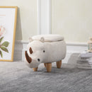 Polyester Upholstered Rhino Storage Stool Cute Decoration Footrest Wood Frame Legs w/ Padding Lid Ottoman Animal Furniture, 36H x 70L x 35Wcm-Cream