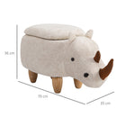 Polyester Upholstered Rhino Storage Stool Cute Decoration Footrest Wood Frame Legs w/ Padding Lid Ottoman Animal Furniture, 36H x 70L x 35Wcm-Cream