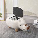 Polyester Upholstered Rhino Storage Stool Cute Decoration Footrest Wood Frame Legs w/ Padding Lid Ottoman Animal Furniture, 36H x 70L x 35Wcm-Cream
