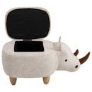 Polyester Upholstered Rhino Storage Stool Cute Decoration Footrest Wood Frame Legs w/ Padding Lid Ottoman Animal Furniture, 36H x 70L x 35Wcm-Cream