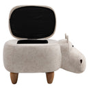 Polyester Upholstered Hippo Storage Stool - Cream/White