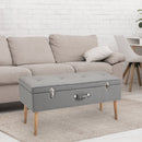 Faux Velvet Tufted Ottoman Trunk w/ Wooden Legs Grey
