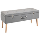Faux Velvet Tufted Ottoman Trunk w/ Wooden Legs Grey
