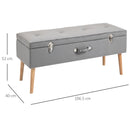 Faux Velvet Tufted Ottoman Trunk w/ Wooden Legs Grey