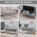 Faux Velvet Tufted Ottoman Trunk w/ Wooden Legs Grey