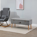 Faux Velvet Tufted Ottoman Trunk w/ Wooden Legs Grey