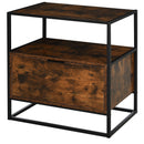 Retro Industrial Side Table Metal Frame End Desk with Drawer & Shelf for Living Room, Sturdy Vintage Accent Bedroom
