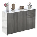 Modern Stylish Freestanding Push-Open Design Cabinet with 2 Drawer, 2 Door Cabinet, 2 Part Inner Space, for Living Room, Bedroom, Bathroom, Kitchen, Highlight White and Light Grey Drawer Home Office Oak