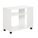 Mobile Sofa Bed Beside Side Table Nightstand End Table with 2 Storage Shelves Casters Brake Wheels for Compact Home Cart, White Rustic