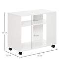 Mobile Sofa Bed Beside Side Table Nightstand End Table with 2 Storage Shelves Casters Brake Wheels for Compact Home Cart, White Rustic