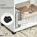 Mobile Sofa Bed Beside Side Table Nightstand End Table with 2 Storage Shelves Casters Brake Wheels for Compact Home Cart, White Rustic