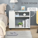 Mobile Sofa Bed Beside Side Table Nightstand End Table with 2 Storage Shelves Casters Brake Wheels for Compact Home Cart, White Rustic