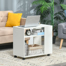 Mobile Sofa Bed Beside Side Table Nightstand End Table with 2 Storage Shelves Casters Brake Wheels for Compact Home Cart, White Rustic