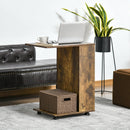 Mobile Sofa Side Table C-Shape End Table with Storage and Casters for Laptop Coffee Snack, Rustic Brown w/ Casters
